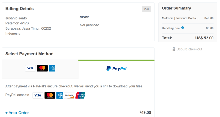 Checkout PayPal ThemeForest