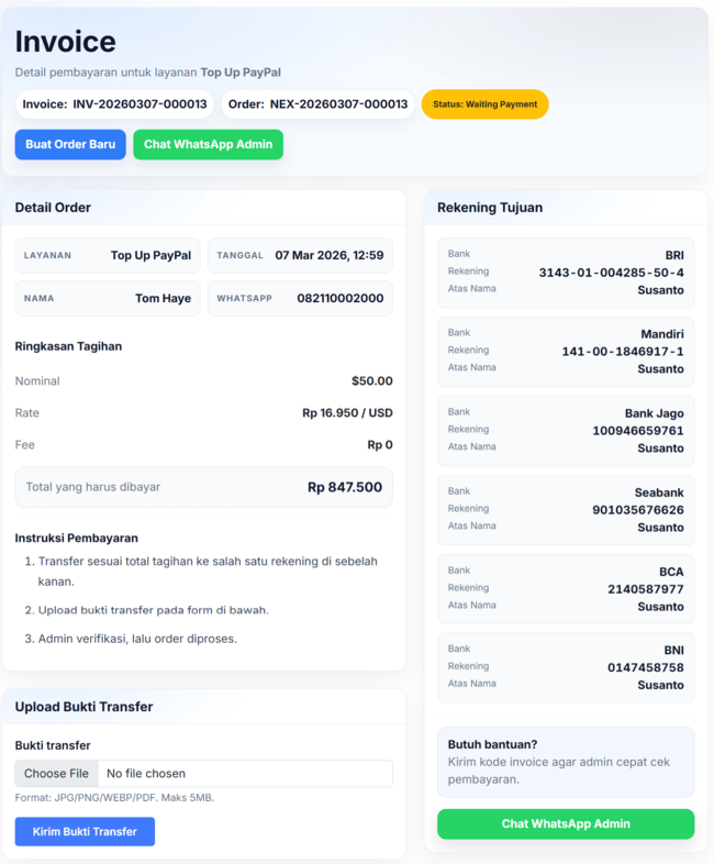 Invoice top up PayPal