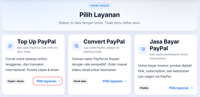 Layanan top up PayPal