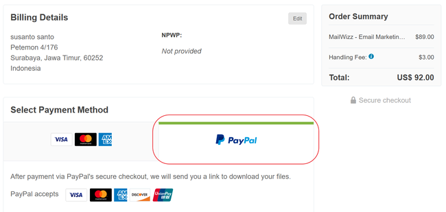 Select PayPal as payment method
