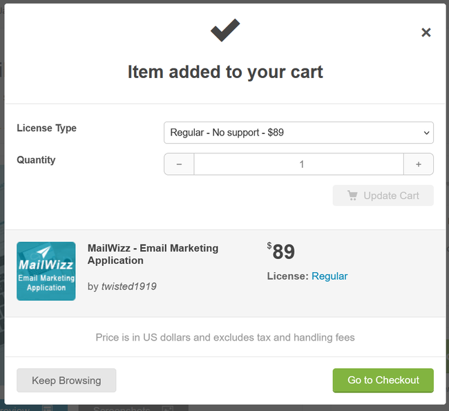 Item Mailwizz on cart